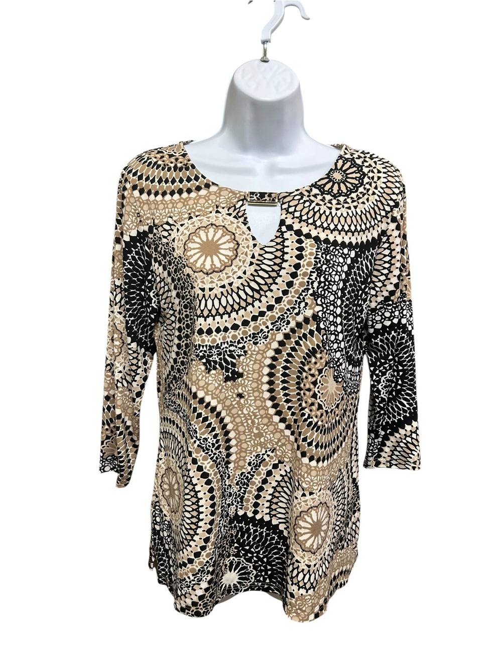 Dressbarn Brown Black Medallion Pattern Top Size S